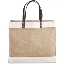 Okiyo Reza Jute & Cotton Tote with Leather Handles  -Unbranded